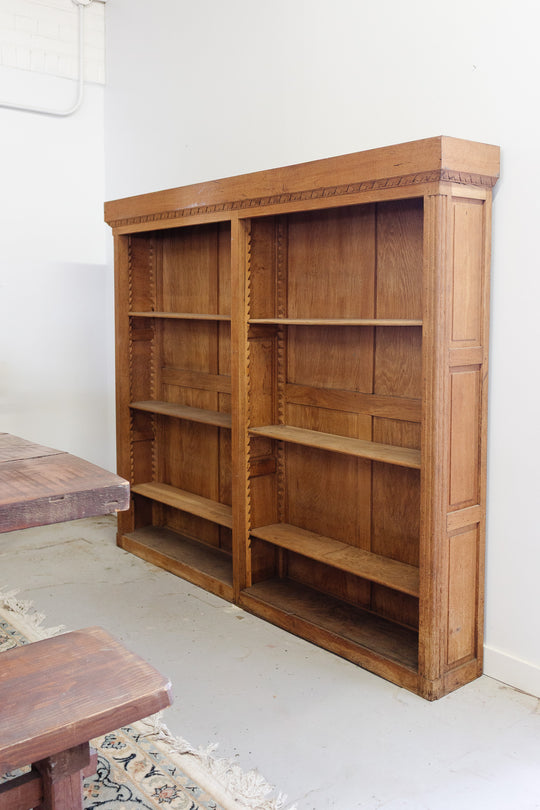 antique french oak open bookcase