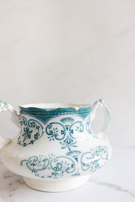 rare johnson brothers aqua regent creamer, sugar bowl, and covered dish set