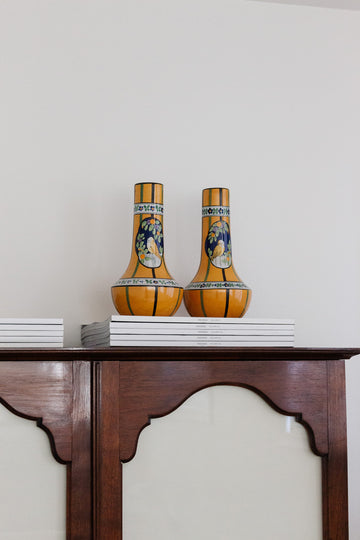 pair of rare 1930 French Henri Delcourt art deco ceramic vases