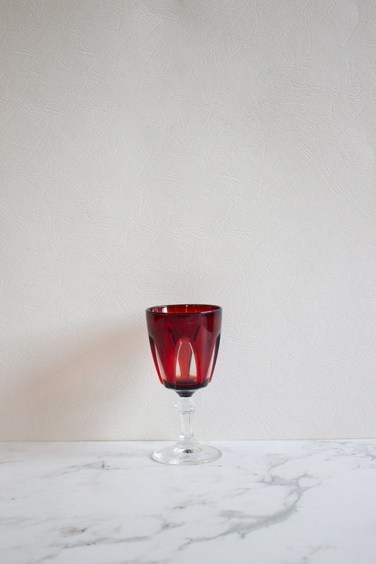 midcentury french ruby red stamped glassware