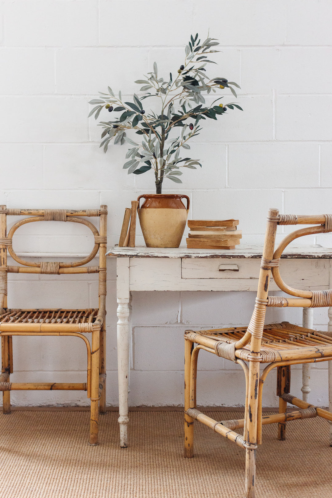 1970s Italian bamboo and rattan dining chairs, set of two