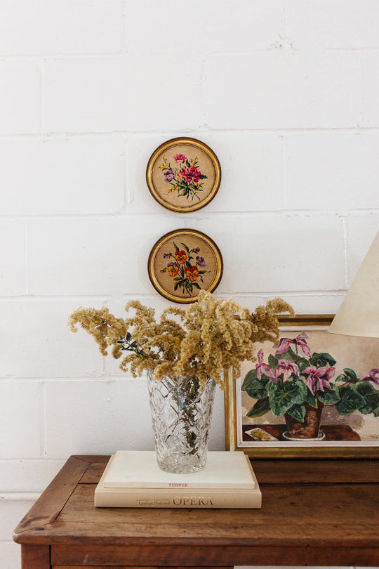 pair of antique French framed floral needlepoints