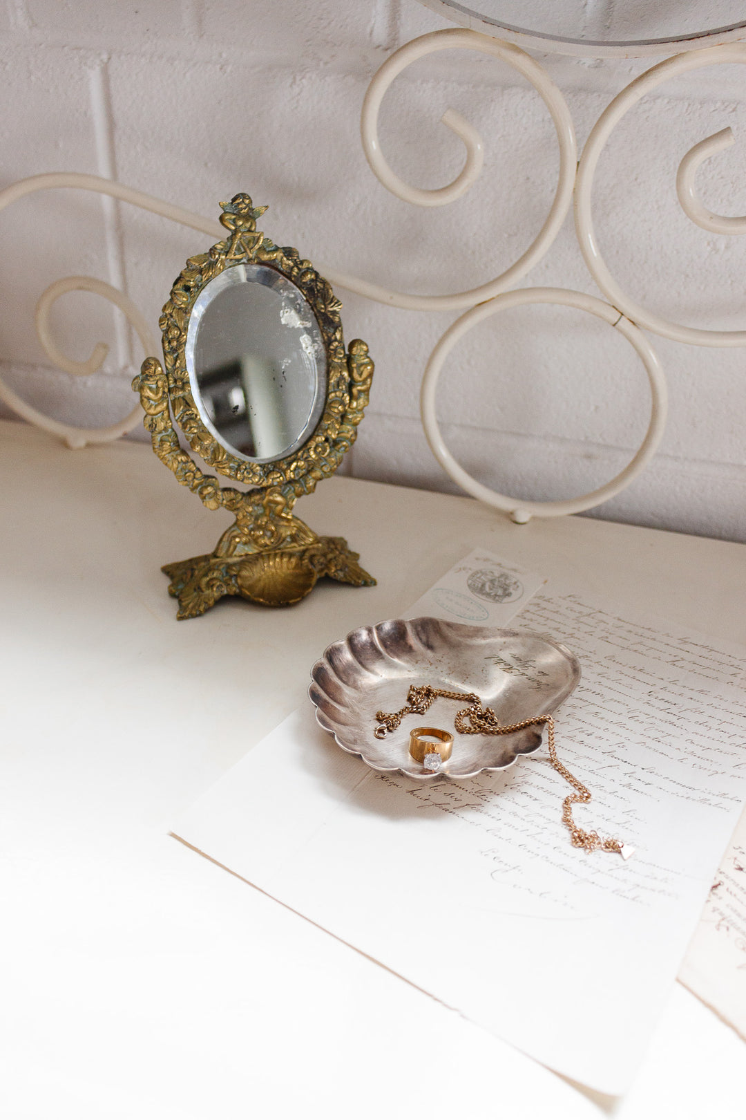 turn of the century French bronze Napoleon III tabletop vanity mirror