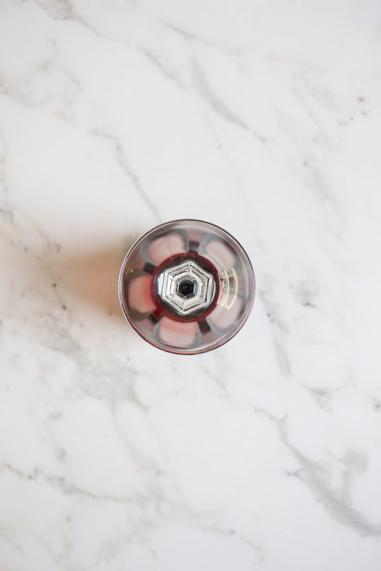 midcentury french ruby red stamped glassware