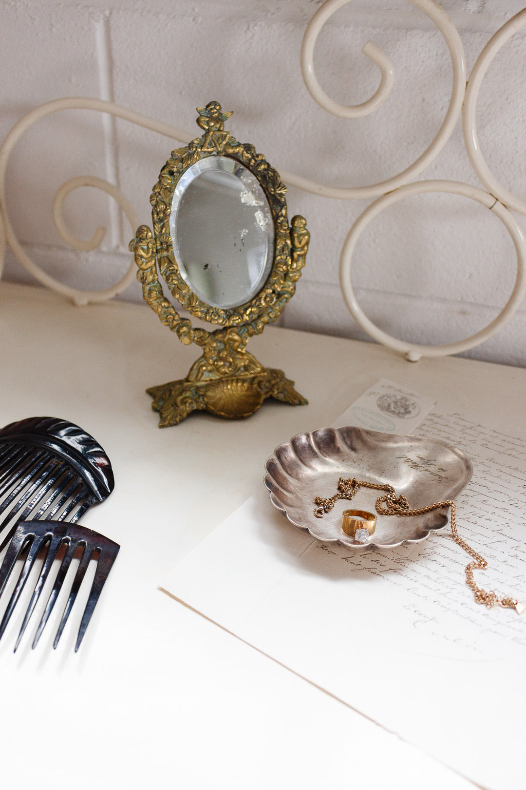 turn of the century French bronze Napoleon III tabletop vanity mirror