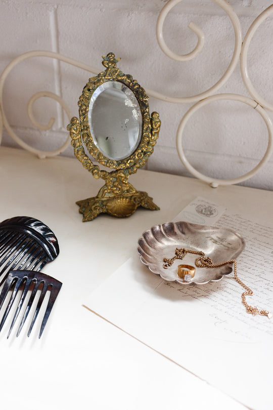 turn of the century French bronze Napoleon III tabletop vanity mirror