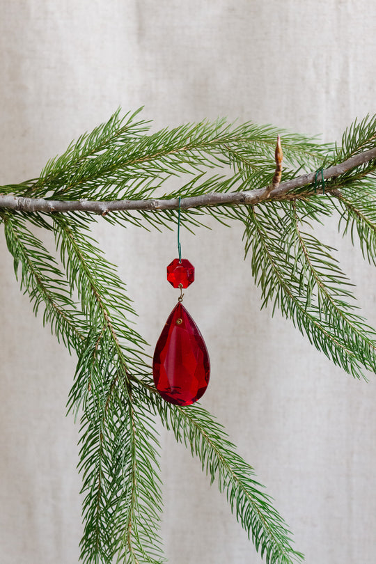 antique french hand cut crystal coloured tear drop pendant with petite crystal
