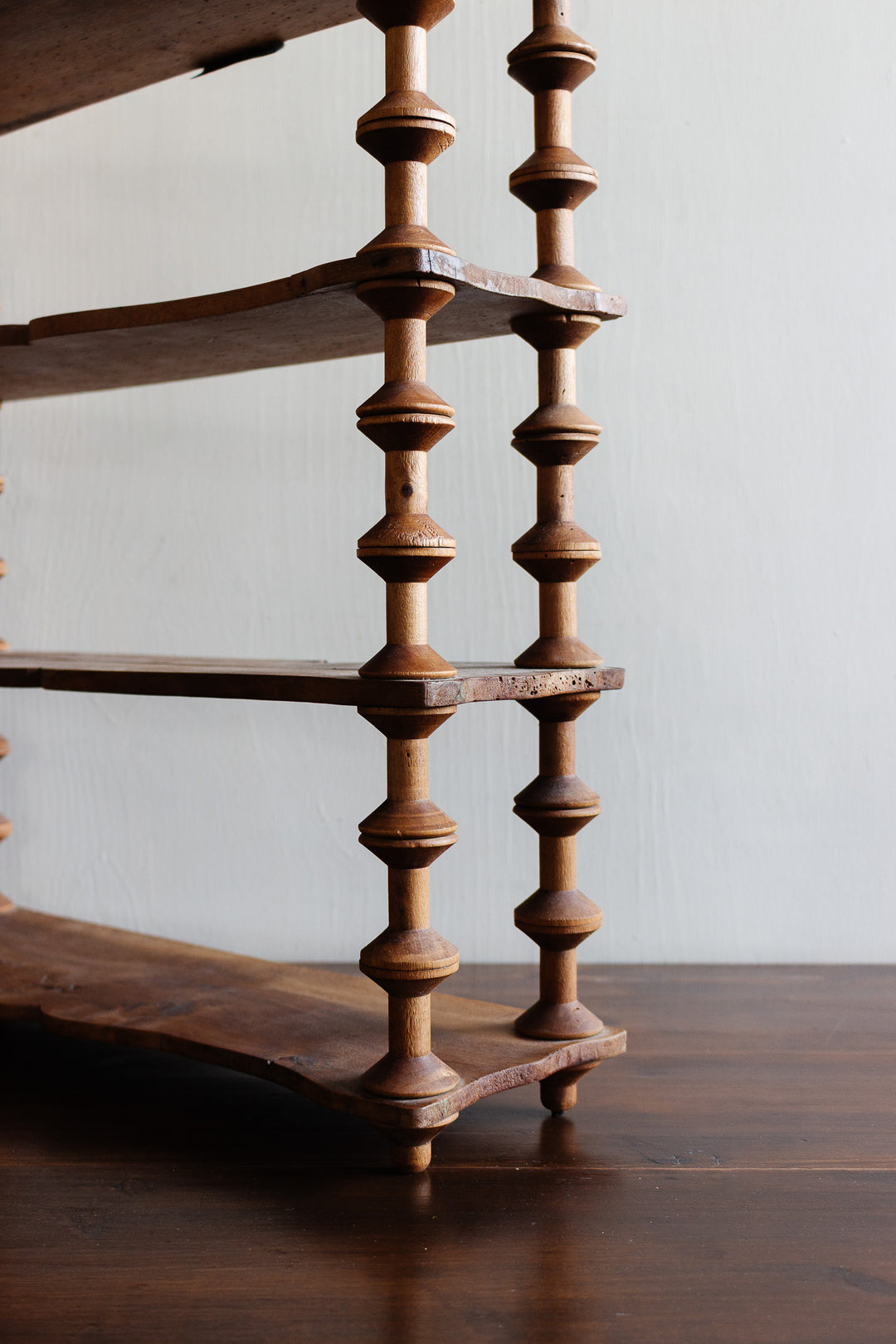 1930s french wood bobbin shelf