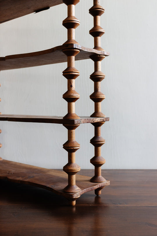 1930s french wood bobbin shelf