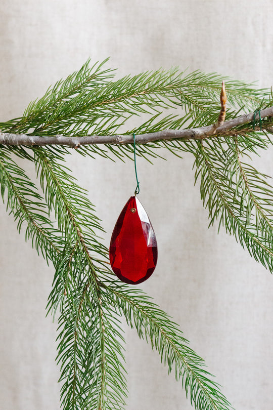 antique french hand cut crystal coloured tear drop pendant with petite crystal