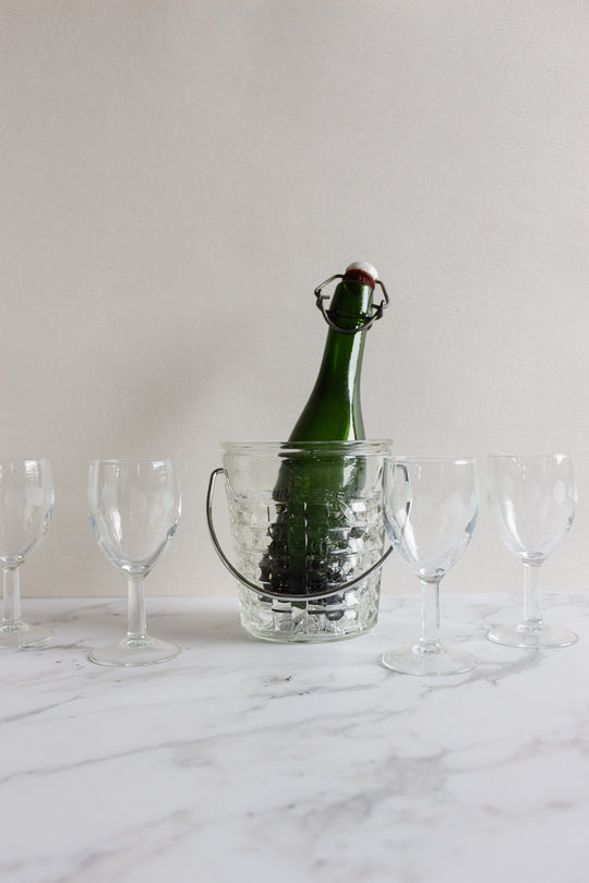 vintage french cut glass ice bucket with metal handle