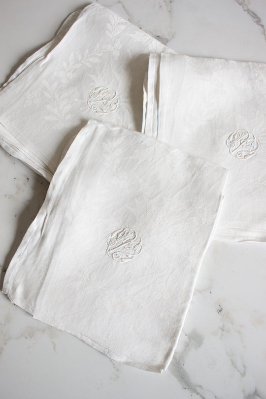 antique french cotton and linen blend monogrammed napkins