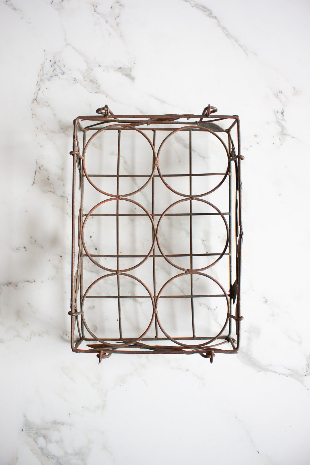 antique french wire work milk bottle carrier