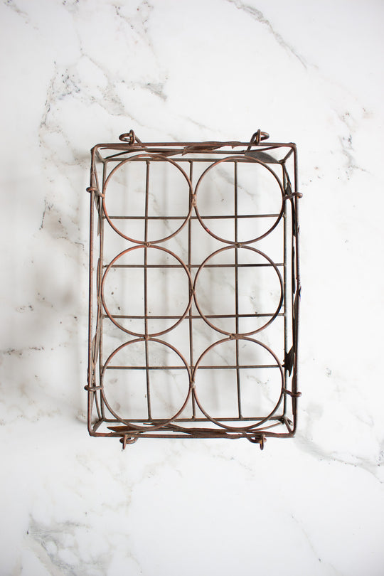 antique french wire work milk bottle carrier