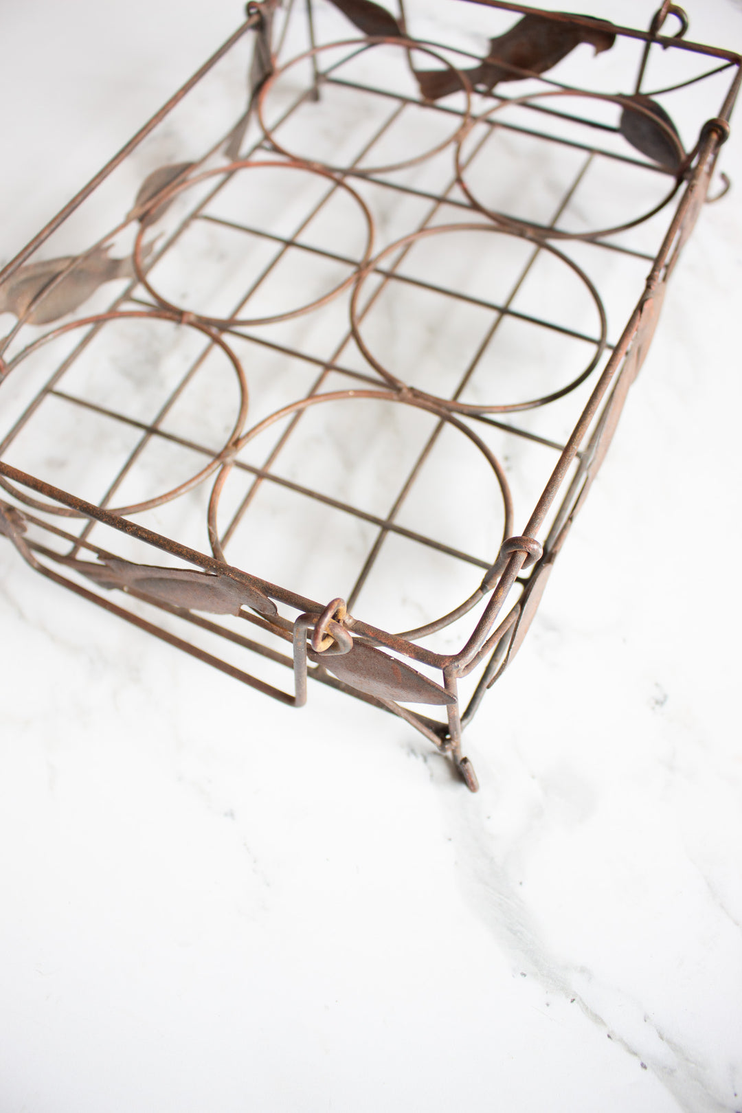 antique french wire work milk bottle carrier