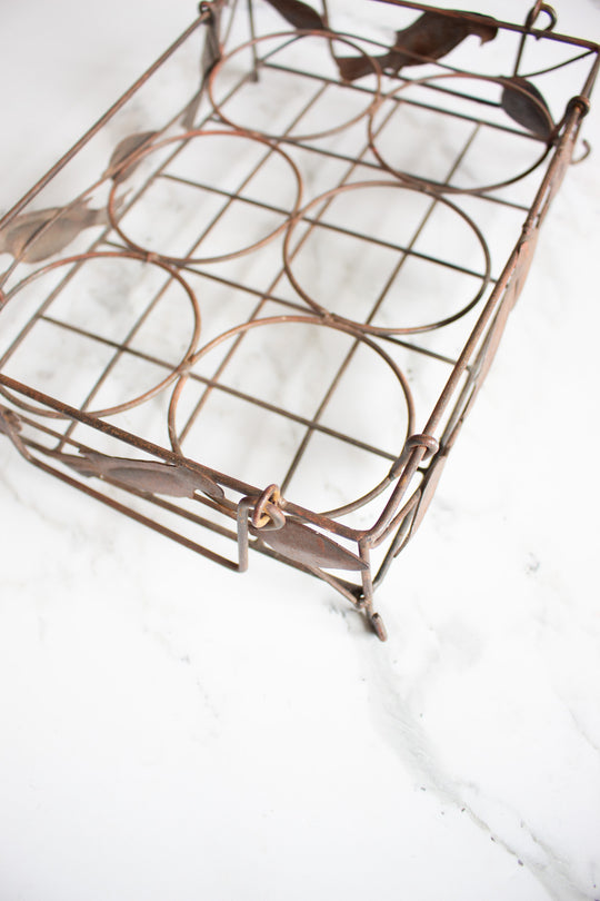 antique french wire work milk bottle carrier