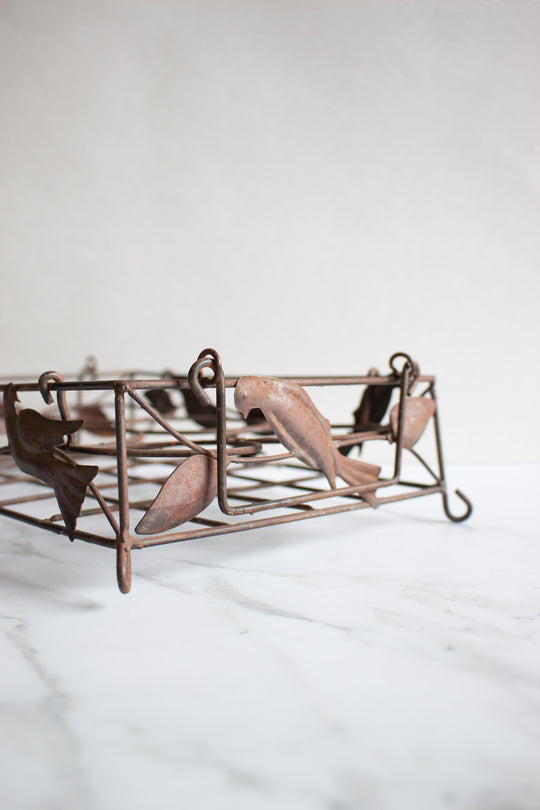 antique french wire work milk bottle carrier