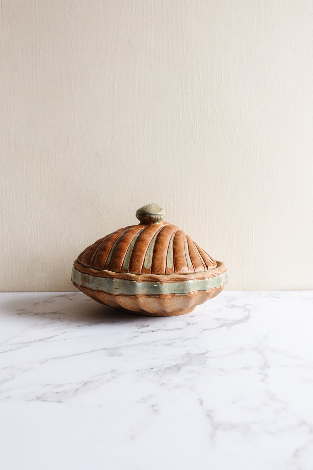 rare midcentury French studio pottery scallop shell soupiere