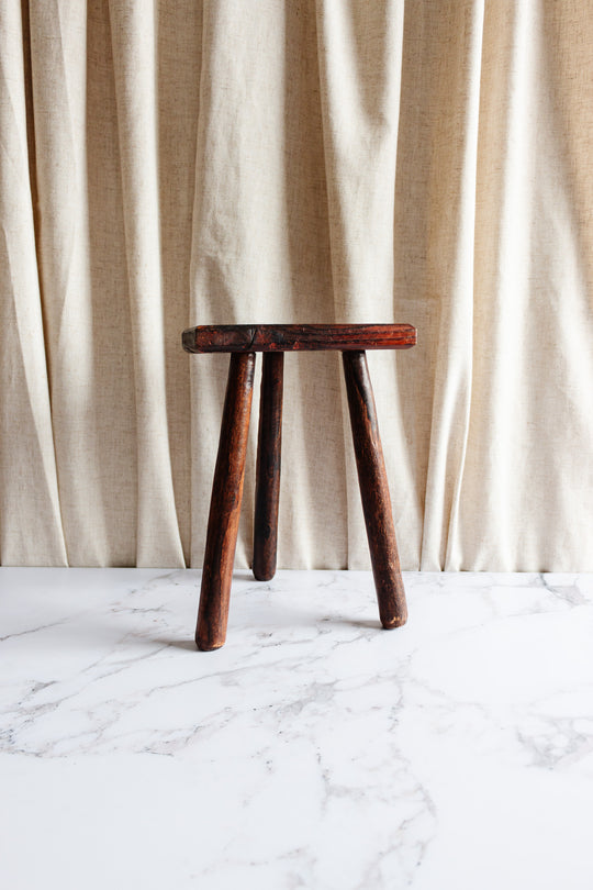 vintage french demilune wood milking stool