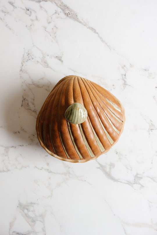 rare midcentury French studio pottery scallop shell soupiere