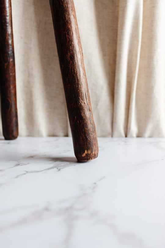 vintage french demilune wood milking stool