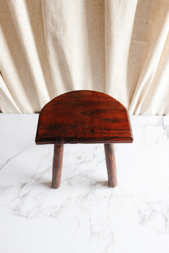 vintage french demilune wood milking stool