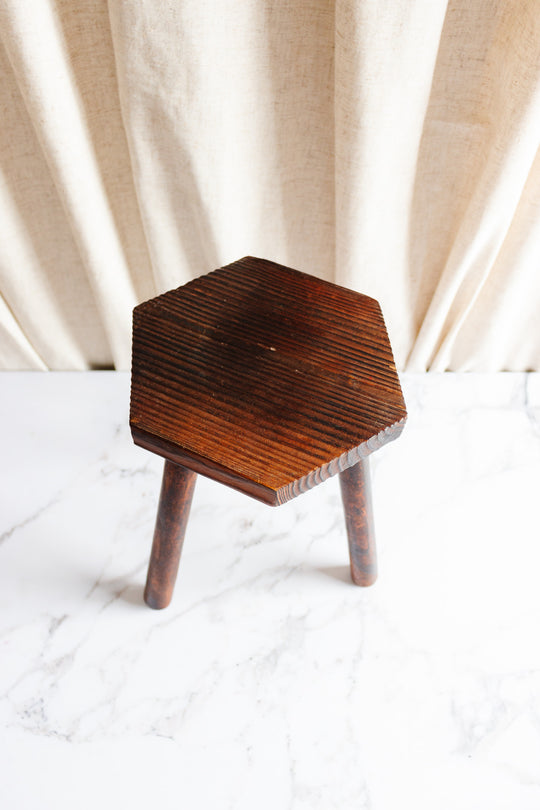 midcentury french brutalist stool with hexagonal top