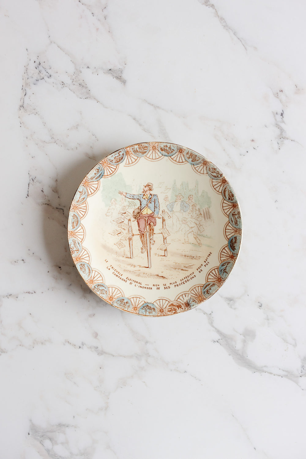 19th century French KG Luneville “cycliste” talking plate