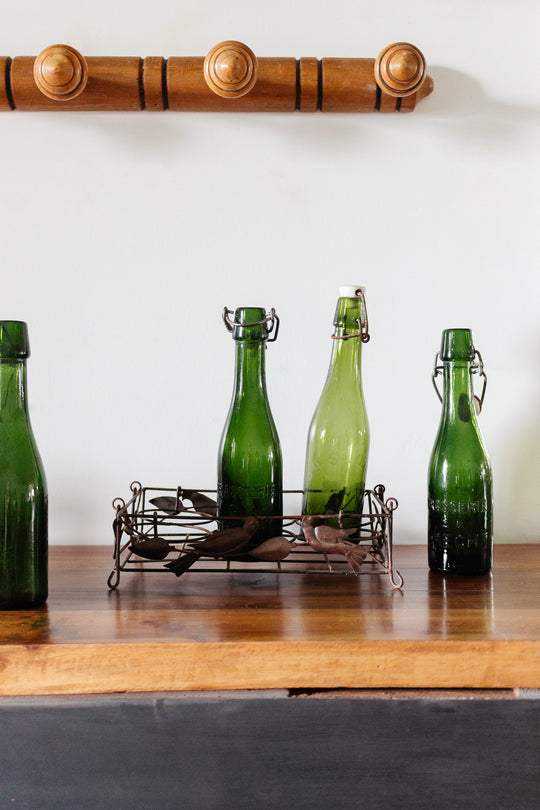 antique french wire work milk bottle carrier