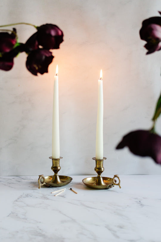 pair of vintage french brass chambersticks