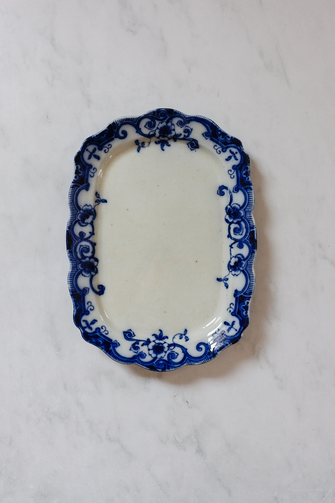 antique English flow blue set of three large platters