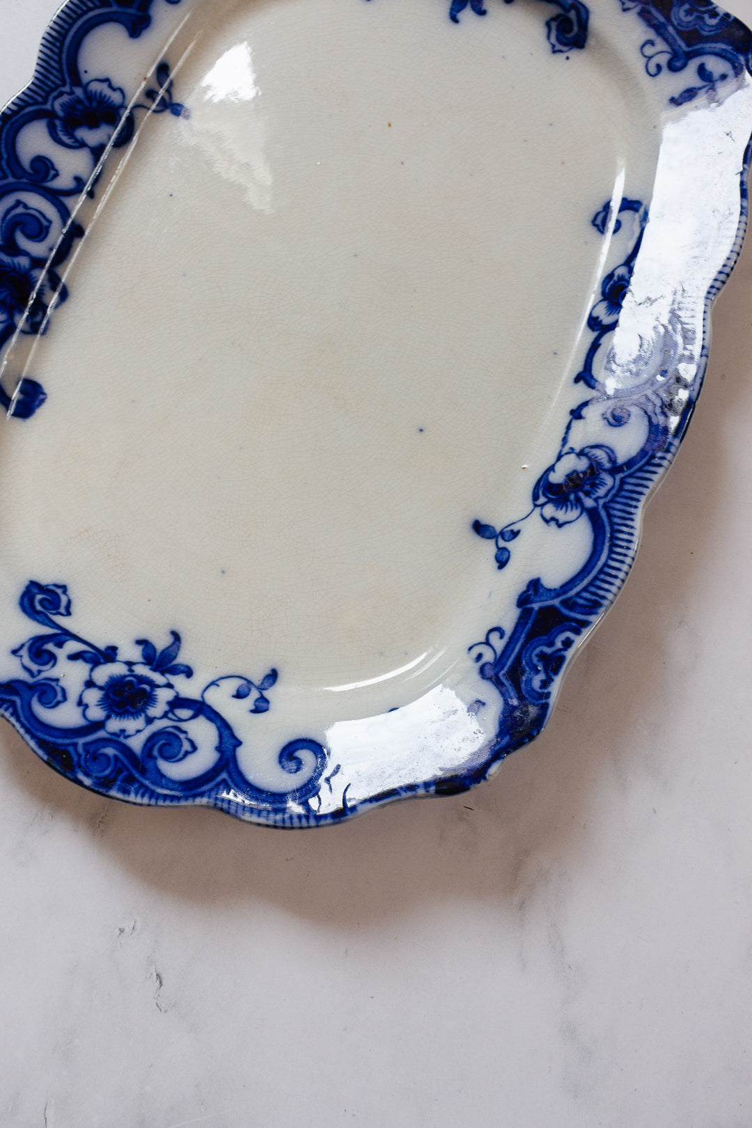 antique English flow blue set of three large platters