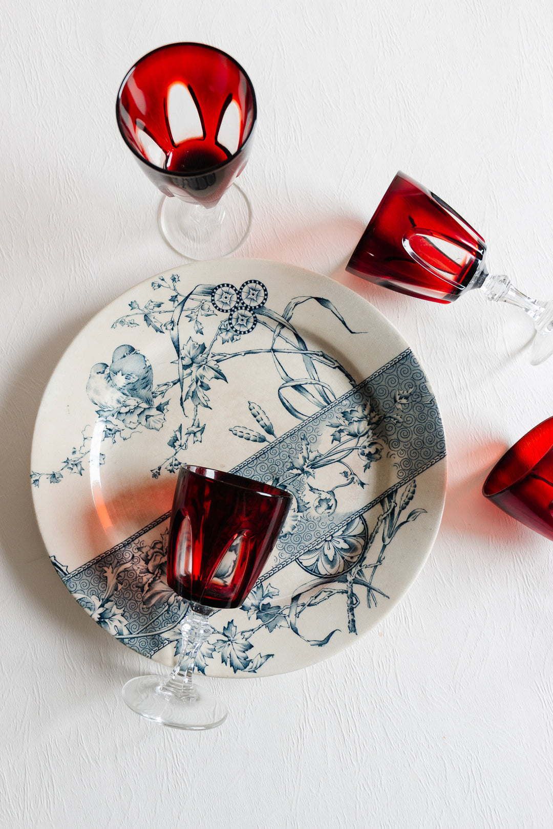 midcentury french ruby red stamped glassware