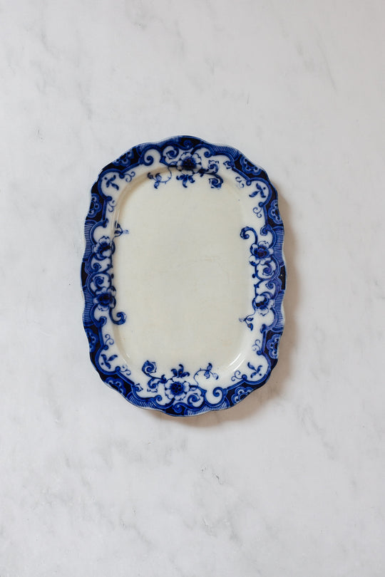 antique English flow blue set of three large platters