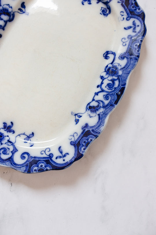 antique English flow blue set of three large platters