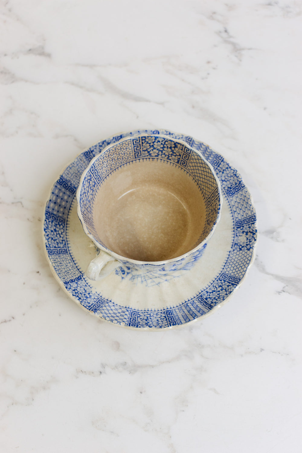 antique french kg luneville "dentell" oversized mug and saucer