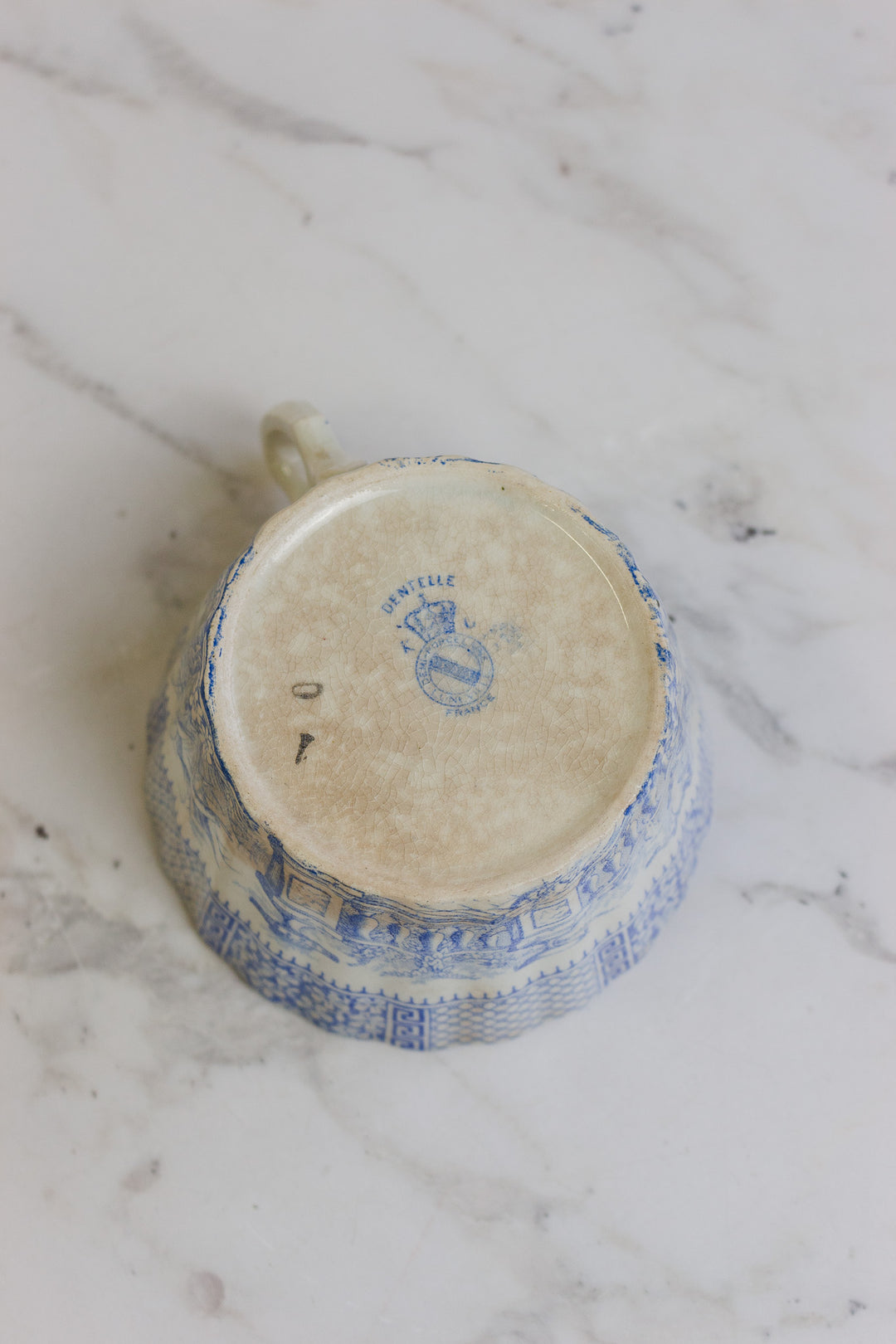 antique french kg luneville "dentell" oversized mug and saucer