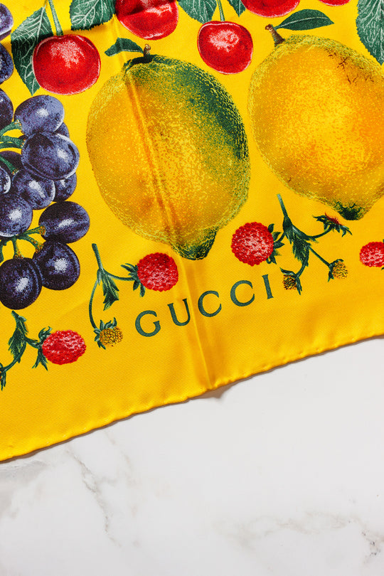 vintage gucci fruit motif silk scarf