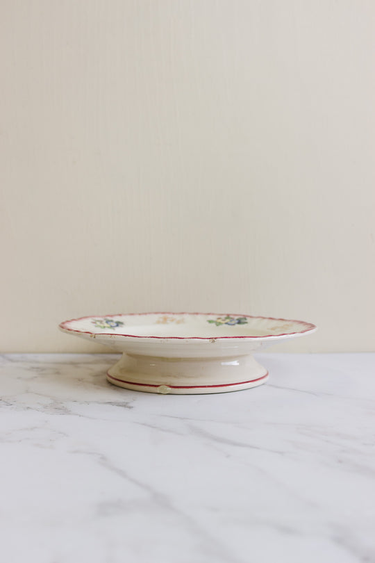 antique french longwy "marseille" polychrome cake plate