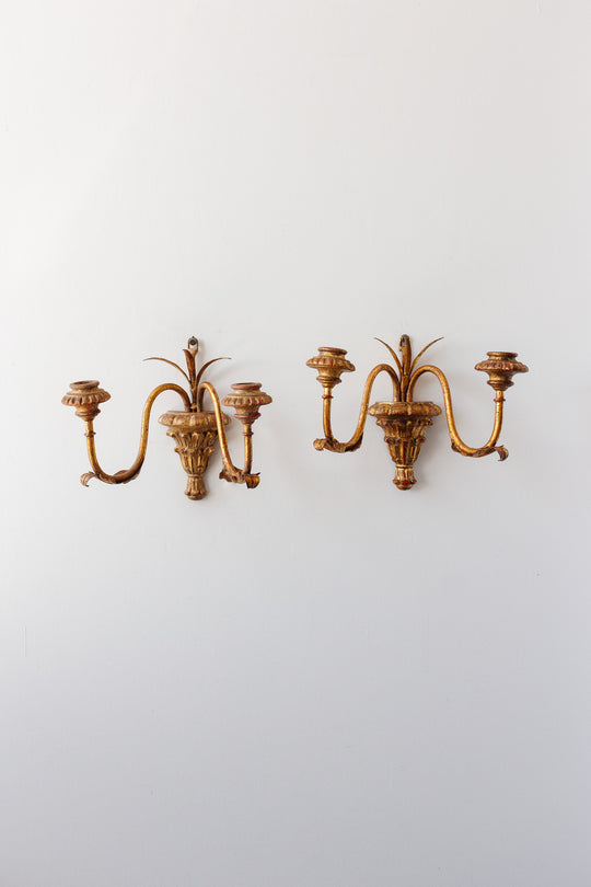 pair of vintage italian gilt florentine sconces