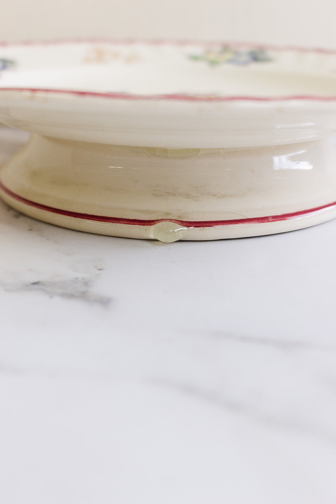 antique french longwy "marseille" polychrome cake plate