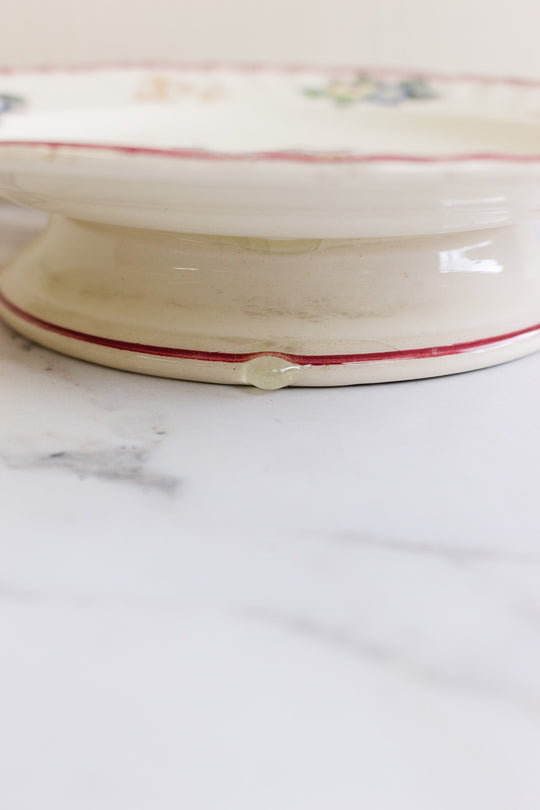 antique french longwy "marseille" polychrome cake plate