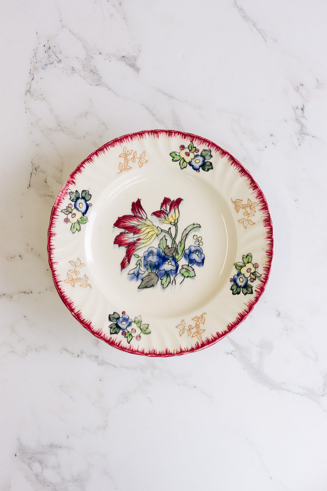 antique french longwy "marseille" polychrome cake plate