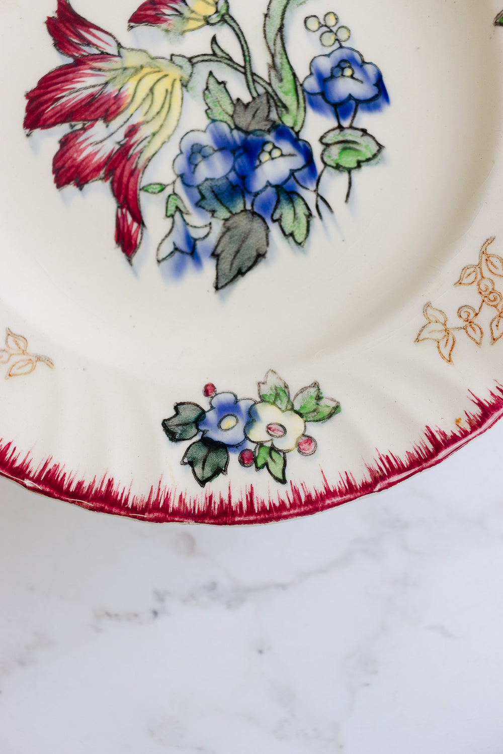 antique french longwy "marseille" polychrome cake plate