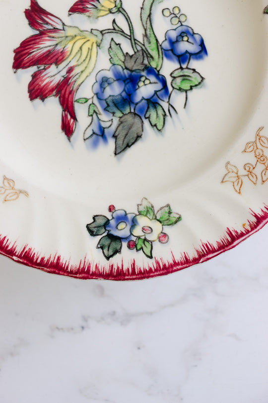 antique french longwy "marseille" polychrome cake plate