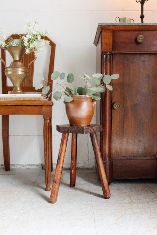 midcentury french brutalist stool with hexagonal top