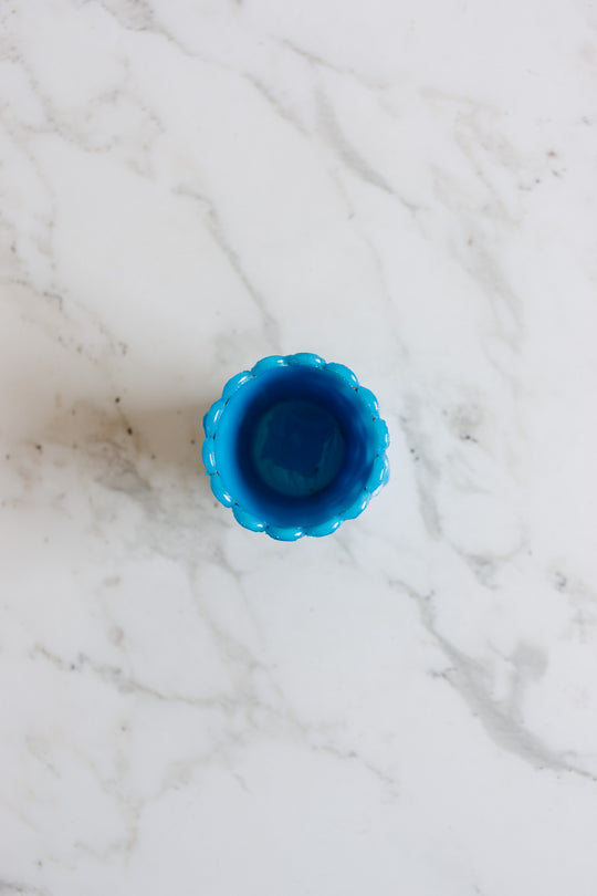 vintage french opalescent blue milk glass vase