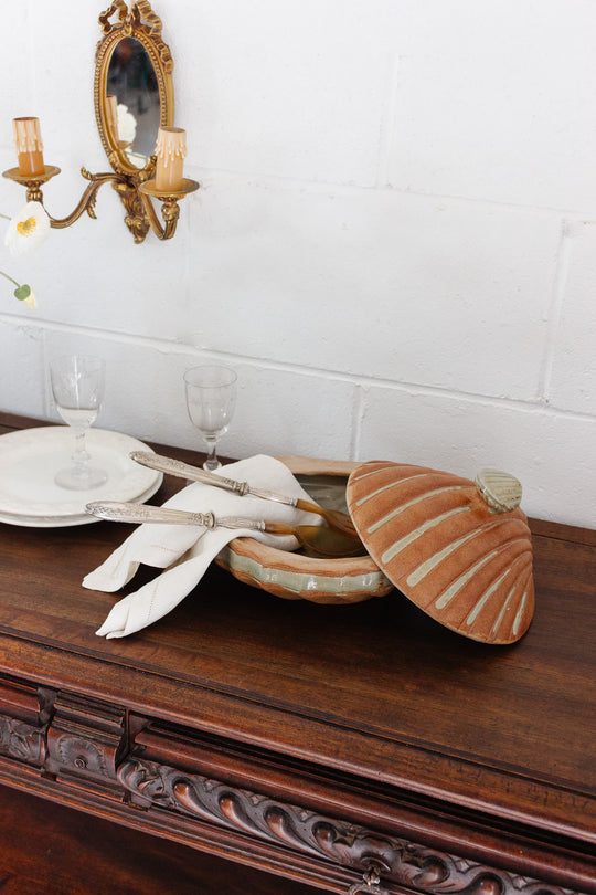 rare midcentury French studio pottery scallop shell soupiere
