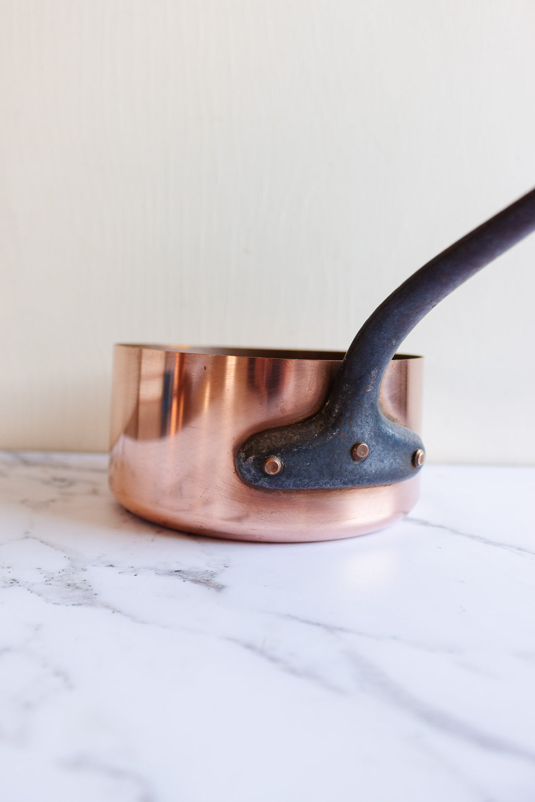 set of 5 vintage french graduated copper pots