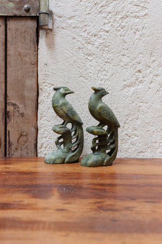 pair of 19th century hand carved chinoiserie soapstone peacocks